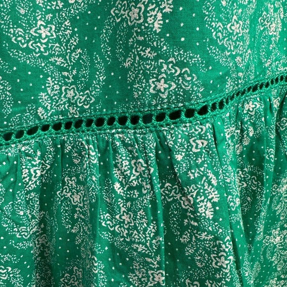 St. Roche Wrap Dress Short Sleeves Cotton Embroidery Green Floral Size XS Summer - Picture 7 of 16